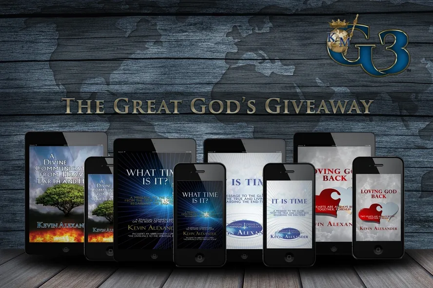 A group of phones with the words " the great god 's giveaway ".